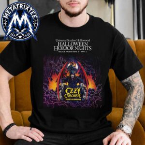 Universal Studios Hollywood New Poster For Ozzy Osbourne Prince of Darkness Haunted House At Halloween Horror Nights From September 3 To November 1 2026 Black T-Shirt