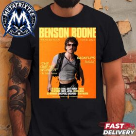 A black t-shirt featuring a graphic poster of singer Benson Boone for his 2026 tour.