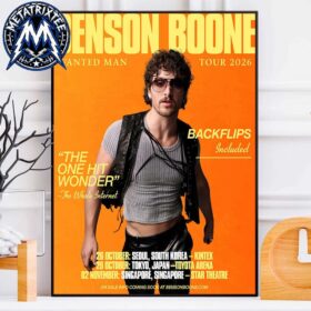 Benson Boone tour poster on an orange background showing dates for the Wanted Man Tour 2026.