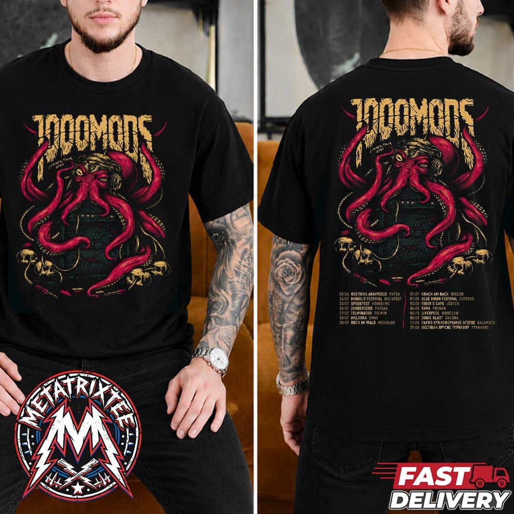 1000mods Summer Tour 2026 Poster Cities List For June 6 In Patra To August 29 In Tyrnavos Two Sided Print T-Shirt 1000mods Summer Tour 2026 Poster Cities List For June 6 In Patra To August 29 In Tyrnavos Two Sided Print T-Shirt