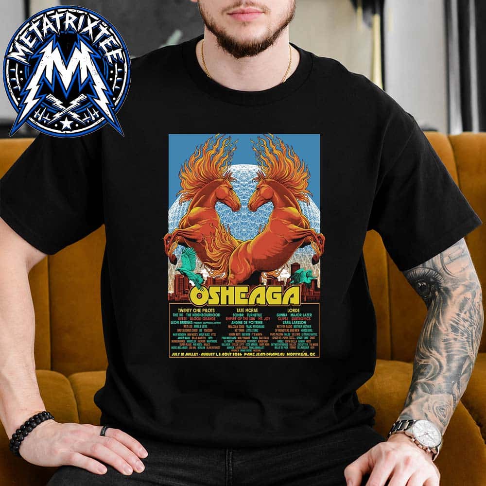 19th Annual Osheaga Music And Arts Festival Official Poster From July 31 to August 2 2026 At Parc Jean-Drapeau In Montreal Canada Black T-Shirt 19th Annual Osheaga Music And Arts Festival Official Poster From July 31 to August 2 2026 At Parc Jean-Drapeau In Montreal Canada Black T-Shirt
