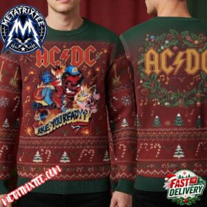 ACDC Angus Young Devil Fire Red Green Sweater Are You Ready Graphic 2026 Knitted Ugly Christmas Sweater