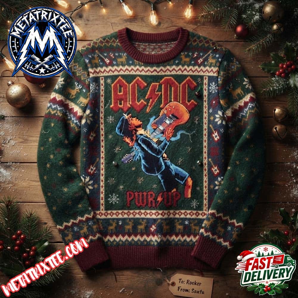 ACDC Angus Young Guitarist Green Pullover Reindeer Snowflakes 2026 Knitted Ugly Christmas Sweater ACDC Angus Young Guitarist Green Pullover Reindeer Snowflakes 2026 Knitted Ugly Christmas Sweater