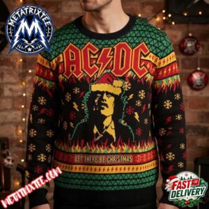 ACDC Angus Young Santa Hat Flaming Skulls Snowflakes Black Green Red Yellow Sweater 2026 Knitted Ugly Christmas Sweater
