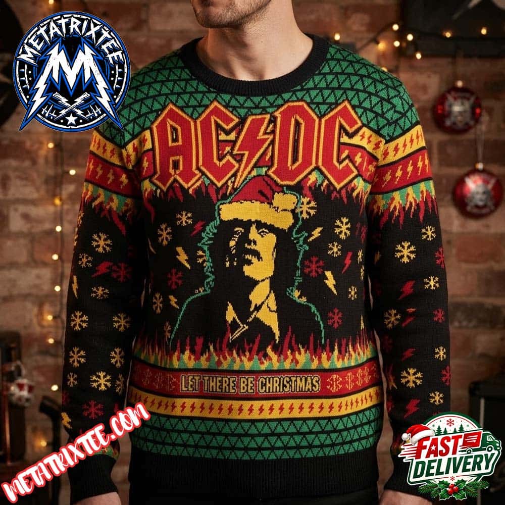 ACDC Angus Young Santa Hat Flaming Skulls Snowflakes Black Green Red Yellow Sweater 2026 Knitted Ugly Christmas Sweater ACDC Angus Young Santa Hat Flaming Skulls Snowflakes Black Green Red Yellow Sweater 2026 Knitted Ugly Christmas Sweater