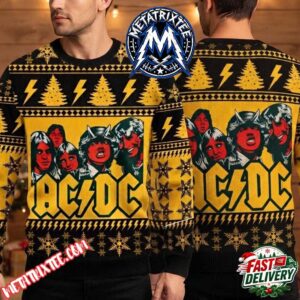 ACDC Band Members Graphic Yellow Black Sweater Gift For Fan Knitted Ugly Christmas Sweater