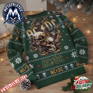 ACDC Dual Skulls Green Knitted Sweater With Snowflakes And Bells 2026 Knitted Ugly Christmas Sweater