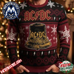 ACDC Hells Bells Graphic Black And Dark Red Knitted Sweater 2026 Knitted Ugly Christmas Sweater