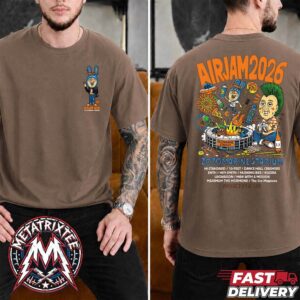 AJ TM paint 2026 Tee For November 7 Air Jam Festival 2026 At Zozo Marine Stadium In Chiba JP Two Sided Brown T-Shirt AJ TM paint 2026 Tee For November 7 Air Jam Festival 2026 At Zozo Marine Stadium In Chiba JP Two Sided Brown T-Shirt