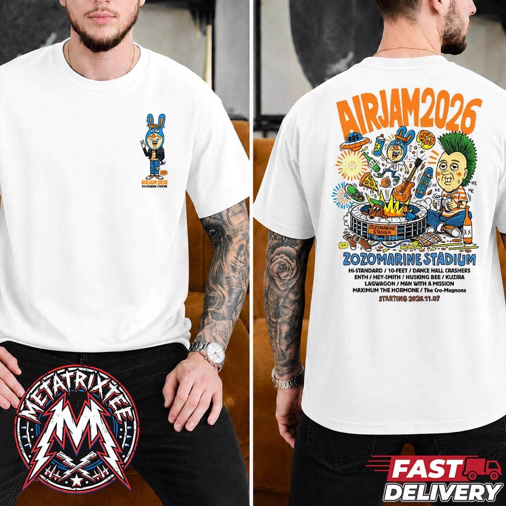 AJ TM paint 2026 Tee For November 7 Air Jam Festival 2026 At Zozo Marine Stadium In Chiba JP Two Sided Brown T-Shirt AJ TM paint 2026 Tee For November 7 Air Jam Festival 2026 At Zozo Marine Stadium In Chiba JP Two Sided Brown T-Shirt
