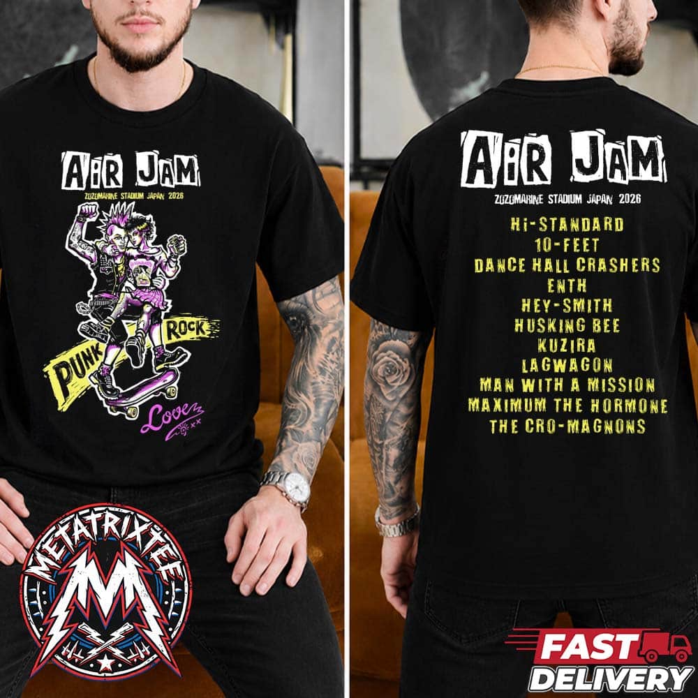 AJ The Mad Twins Tee For November 7 Air Jam Festival 2026 At Zozo Marine Stadium In Chiba JP Short Black T-Shirt AJ The Mad Twins Tee For November 7 Air Jam Festival 2026 At Zozo Marine Stadium In Chiba JP Short Black T-Shirt