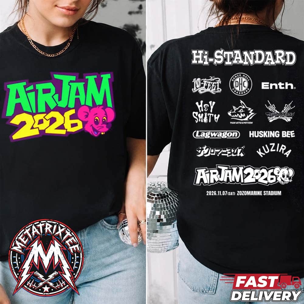 Air Jam 2026 Logo Tee For Hi-Standard Air Jam Festival 2026 On November 7 At Zozo Marine Stadium In Chiba JP Black T-Shirt Air Jam 2026 Logo Tee For Hi-Standard Air Jam Festival 2026 On November 7 At Zozo Marine Stadium In Chiba JP Black T-Shirt