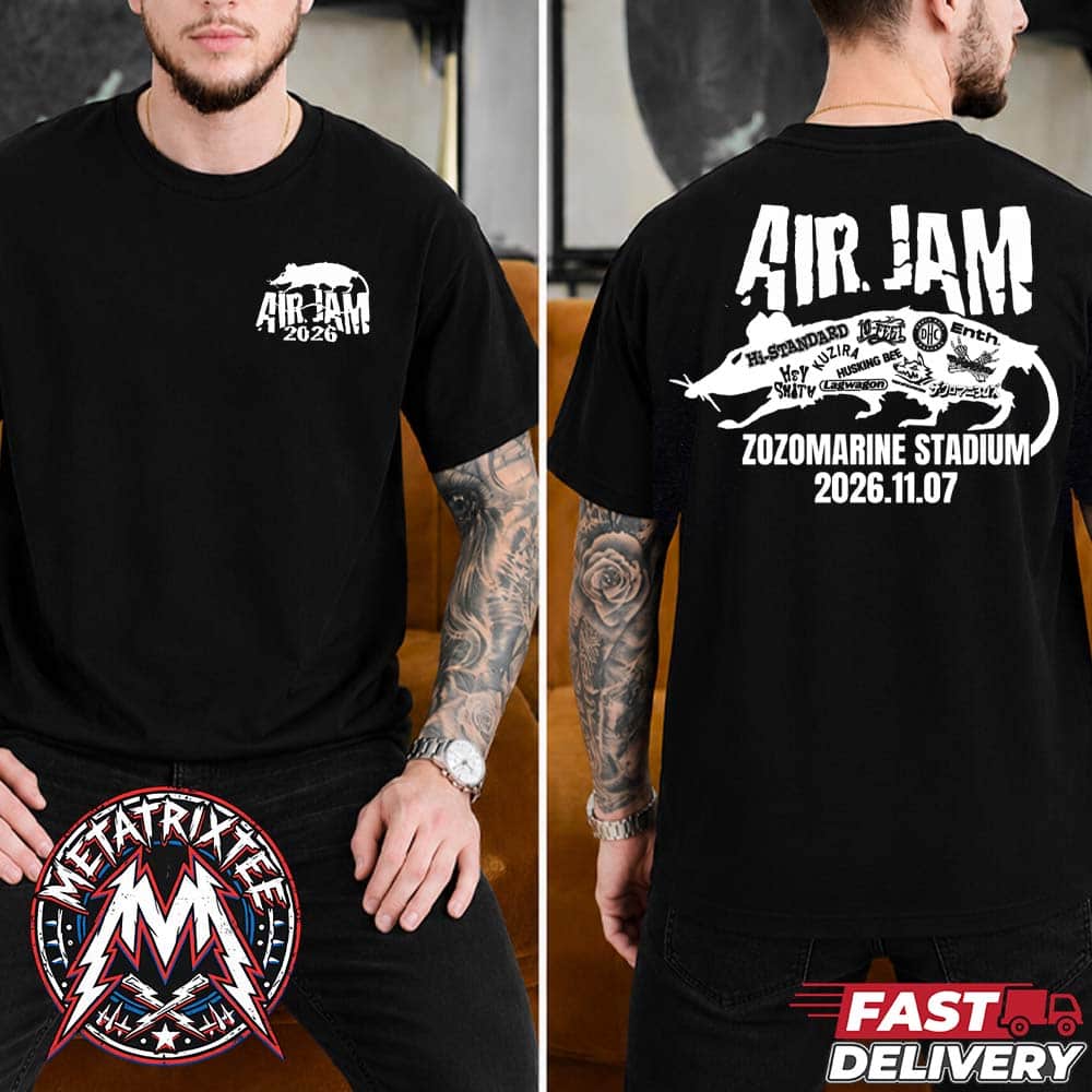 Air Jam 2026 Rat Logo Tee For November 7 Air Jam Festival 2026 At Zozo Marine Stadium In Chiba JP Two Sided T-Shirt Air Jam 2026 Rat Logo Tee For November 7 Air Jam Festival 2026 At Zozo Marine Stadium In Chiba JP Two Sided T-Shirt