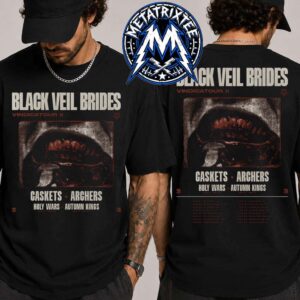 Black Veil Brides Vindicatour II US Tour 2026 Run From Aug 27 To Sep 27 Cities List Start At Phoenix And Stop At Montclair Two Sided Print T-Shirt