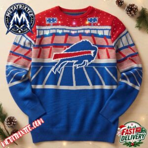 Buffalo Bills Football Stadium Logo Pattern 2026 Personalized Christmas Ugly Sweater
