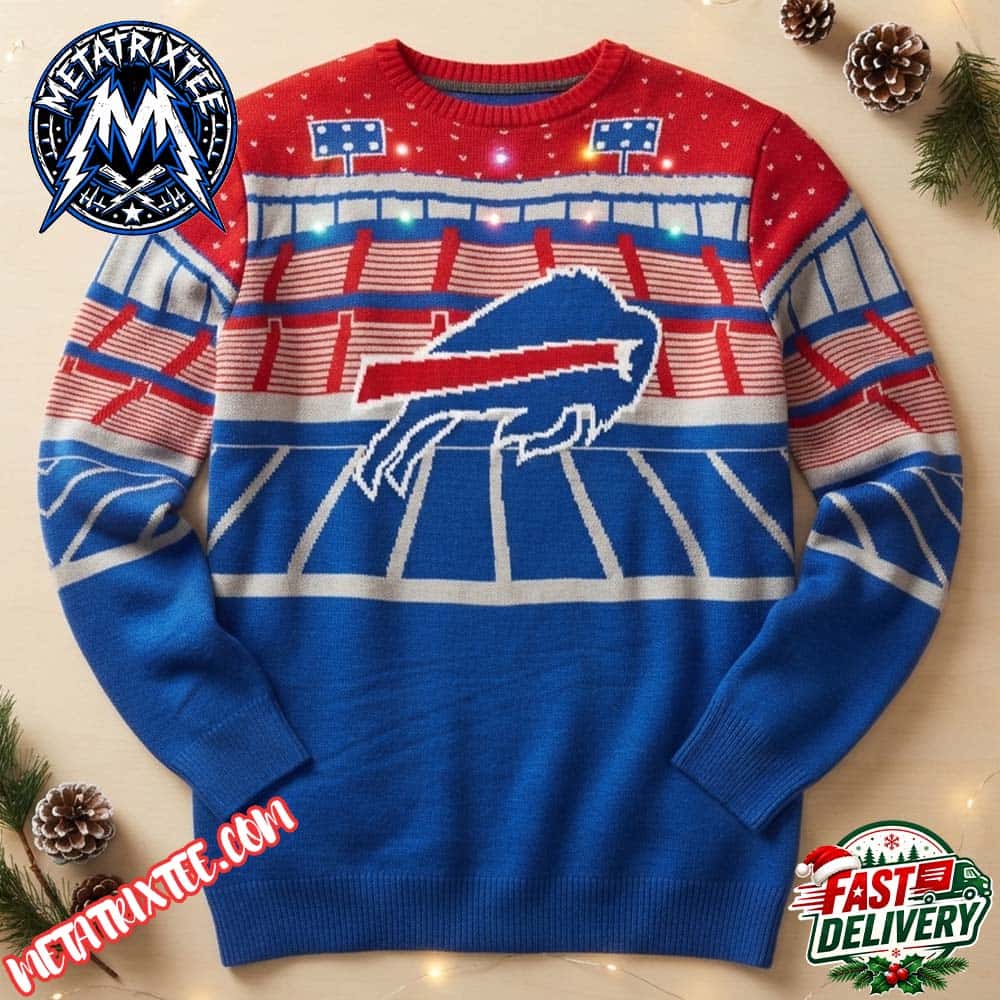 Buffalo Bills Football Stadium Logo Pattern 2026 Personalized Christmas Ugly Sweater Buffalo Bills Football Stadium Logo Pattern 2026 Personalized Christmas Ugly Sweater