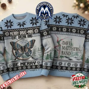 Dave Matthews Band Butterfly And Dancer Pattern Merry Dave Mas Text 2026 Knitted Ugly Christmas Sweater