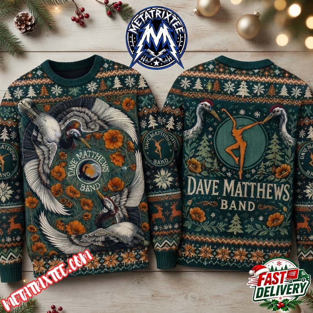 Dave Matthews Band Cranes And Floral Pattern Dark Green Ugly Christmas Sweater Dave Matthews Band Cranes And Floral Pattern Dark Green Ugly Christmas Sweater