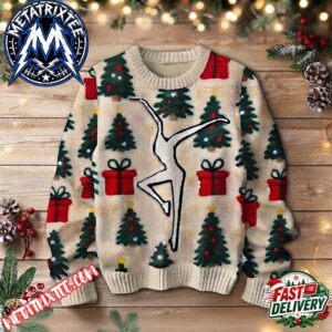 Dave Matthews Band Dancer Logo Christmas Trees And Red Gift Boxes Pattern Cream Sweater Gift For Fan Knitted Ugly Christmas Sweater