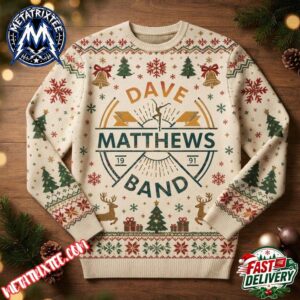 Dave Matthews Band Dancer Logo Festive Bells And Reindeer Design 2026 Knitted Ugly Christmas Sweater