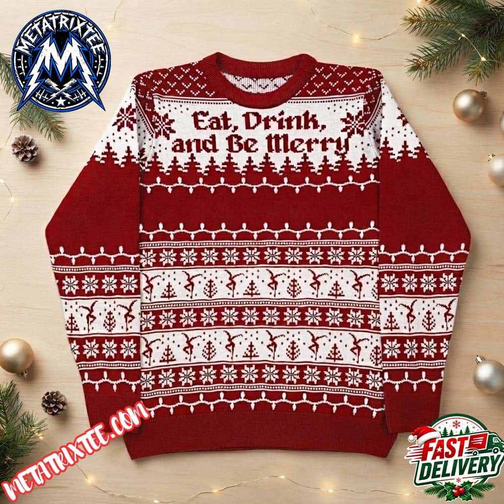 Dave Matthews Band Eat Drink And Be Merry Dancing Figure Motif Ugly Christmas Sweater Dave Matthews Band Eat Drink And Be Merry Dancing Figure Motif Ugly Christmas Sweater
