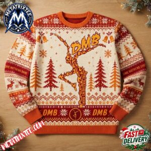 Dave Matthews Band Fire Dancer Artwork Orange And White Pattern XMAS Collectors Edition Ugly Christmas Sweater