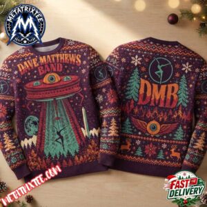 Dave Matthews Band UFO Abduction Fire Dancer And Winged Eye Pattern 2026 Knitted Ugly Christmas Sweater