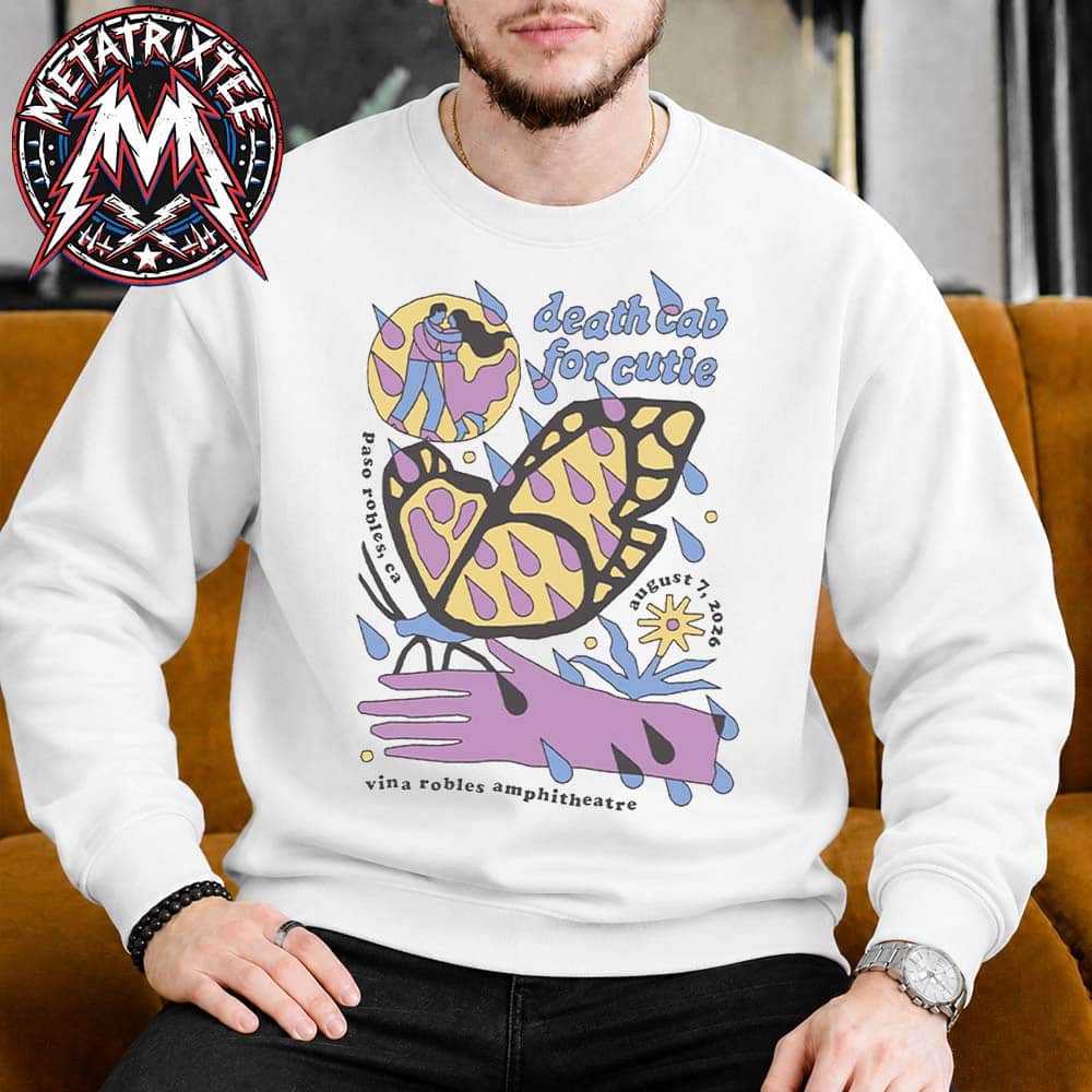 Death Cab for Cutie Vina Robles Amphitheatre Concert Poster By Joshua Noomon On August 7 2026 In Paso Robles California White Sweatshirt T-Shirt Death Cab for Cutie Vina Robles Amphitheatre Concert Poster By Joshua Noomon On August 7 2026 In Paso Robles California White Sweatshirt T-Shirt
