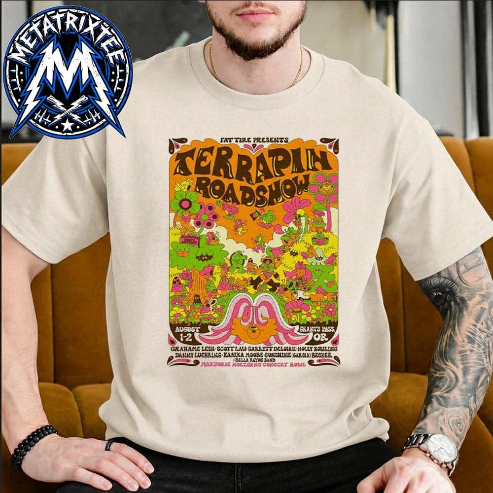 Grants Pass 2026 Poster For The Terrapin Roadshow At The Marjorie Holzgang Concert Bowl In Oregon On August 1–2 Unisex T-Shirt Grants Pass 2026 Poster For The Terrapin Roadshow At The Marjorie Holzgang Concert Bowl In Oregon On August 1–2 Unisex T-Shirt