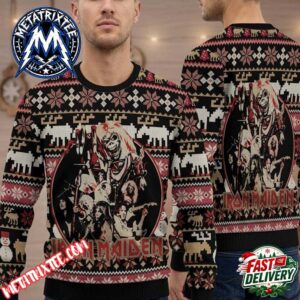 Iron Maiden Band Eddie Skeleton Graphic Black Maroon Fair Isle Snowman Reindeer Christmas Gift Custom Ugly Christmas Sweater