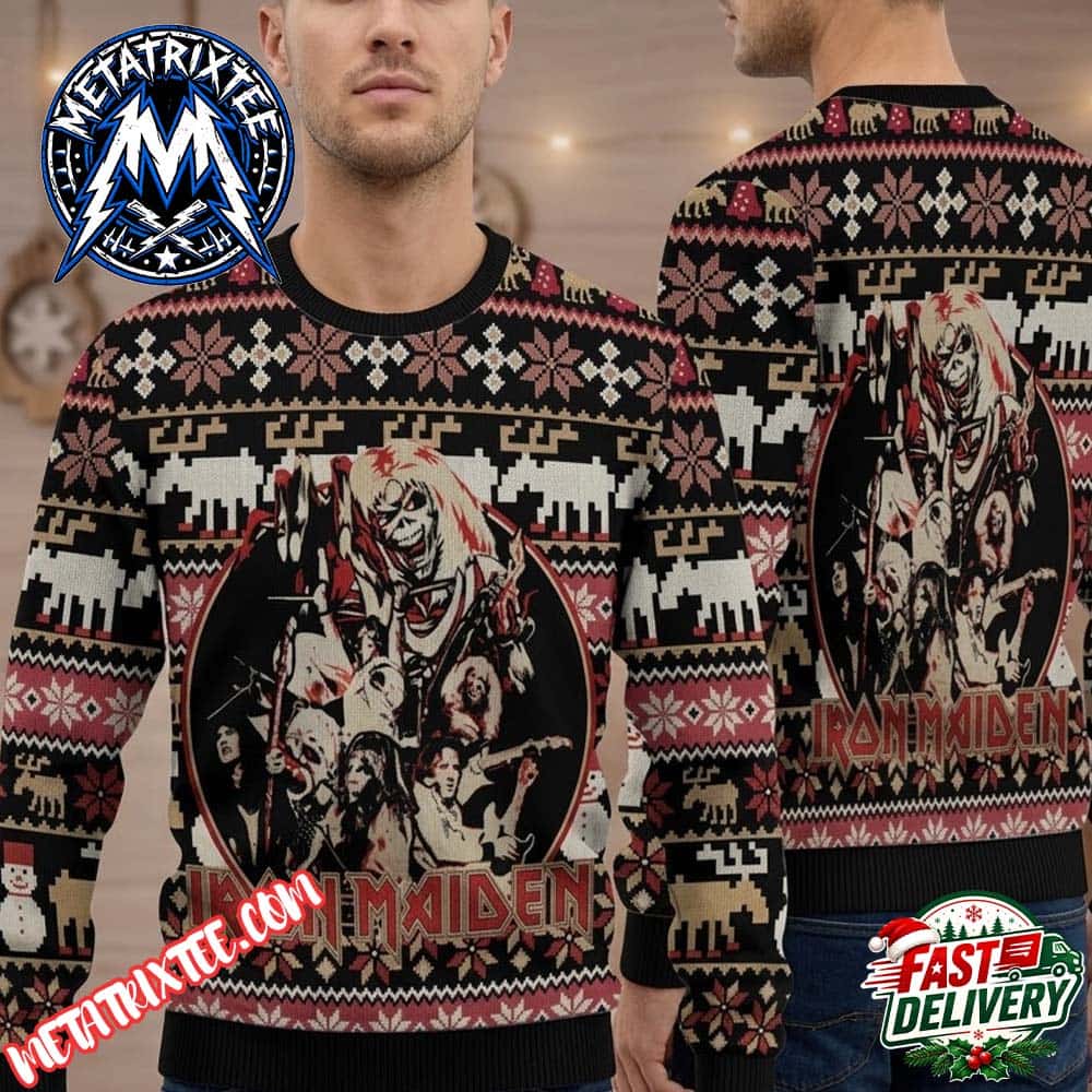 Iron Maiden Band Eddie Skeleton Graphic Black Maroon Fair Isle Snowman Reindeer Christmas Gift Custom Ugly Christmas Sweater Iron Maiden Band Eddie Skeleton Graphic Black Maroon Fair Isle Snowman Reindeer Christmas Gift Custom Ugly Christmas Sweater