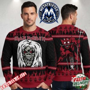 Iron Maiden Band Eddie White Hair Red Devil Satan Trident Crimson Flame Pattern 2026 Knitted Ugly Christmas Sweater