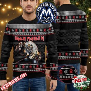 Iron Maiden Eddie Black Apparel Crimson Skulls White Nordic Snow Patterns XMAS Collectors Edition Ugly Christmas Sweater