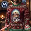 Iron Maiden Eddie Mascot Aircraft Fighter Helmet Pilot Graphic Dark Forest Green Texture Bell Christmas Tree Festive Pattern 2026 Knitted Ugly Christmas Sweater