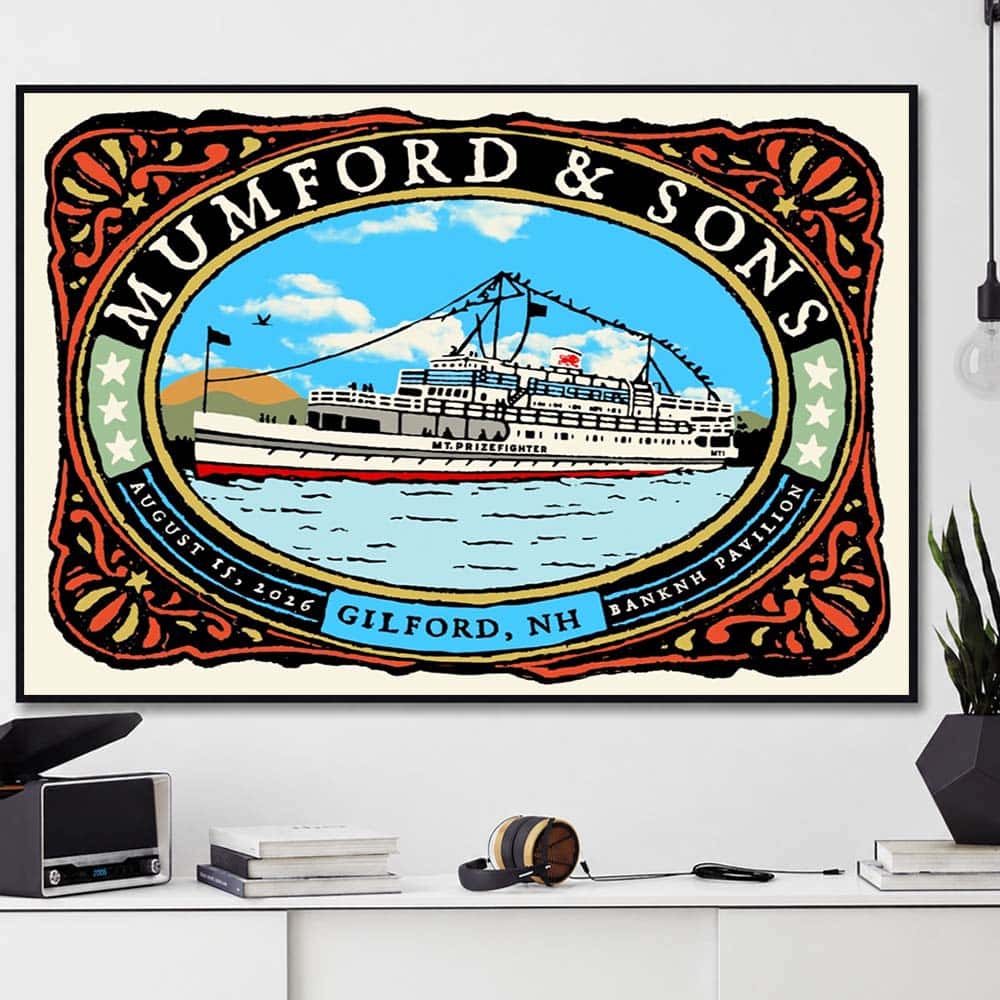 Live Music Poster For Mumford And Sons In Gilford NH At BankNH Pavilion On August 15 2026 Gallery-Style Poster Canvas Live Music Poster For Mumford And Sons In Gilford NH At BankNH Pavilion On August 15 2026 Gallery-Style Poster Canvas