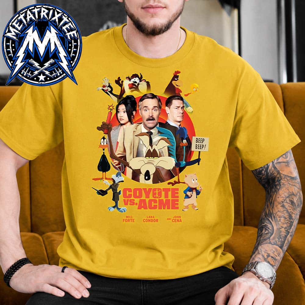 New Poster For Film Coyote Vs Acme Releasing In Theaters On August 21 2026 Yellow Short T-Shirt New Poster For Film Coyote Vs Acme Releasing In Theaters On August 21 2026 Yellow Short T-Shirt
