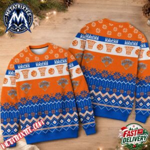 New York Knicks Basketball Team Hoops Ornaments Pattern Holiday Christmas Xmas Ugly Christmas Sweater