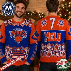New York Knicks Carmelo Anthony Number Seven Jersey Pattern 2026 Personalized Christmas Ugly Christmas Sweater