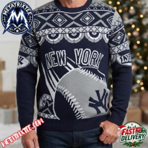 New York Yankees Baseball Team Logo And Stadium Graphic Holiday Christmas Xmas Ugly Sweater