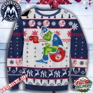 New York Yankees Grinch Boston Red Sox Toilet Paper Snowflake Pattern Holiday Christmas Xmas Ugly Sweater