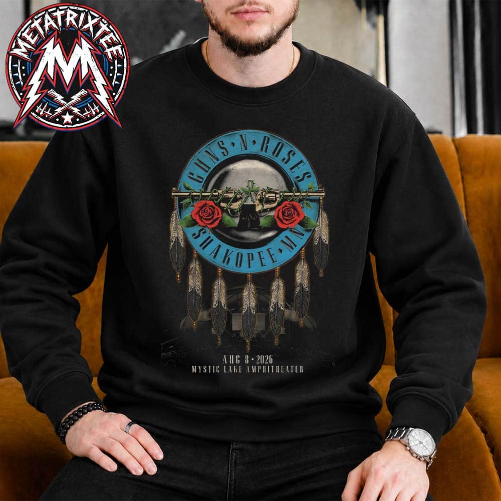 On August 8 2026 Guns N Roses Poster Concert For The Mystic Lake Amphitheater In Shakopee Minnesota World Tour 2026 Sweatshirt T-Shirt On August 8 2026 Guns N Roses Poster Concert For The Mystic Lake Amphitheater In Shakopee Minnesota World Tour 2026 Sweatshirt T-Shirt