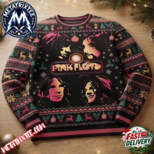 Pink Floyd Band Members Portraits Black Knit Sweater With Reindeer And Snowflake Pattern 2026 Knitted Ugly Christmas Sweater