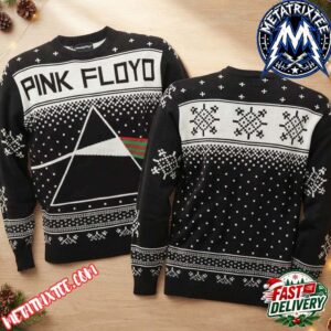 Pink Floyd Black And White Classic Prism With Christmas Color Beam Gift For Fan Knitted Ugly Christmas Sweater