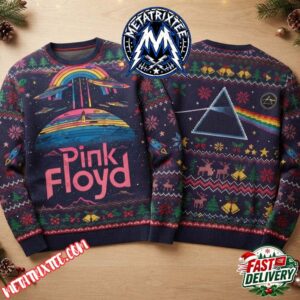 Pink Floyd Iconic Prism Artwork With Festive Reindeer And Bells Ugly Christmas Sweater Gift For Holiday 2026