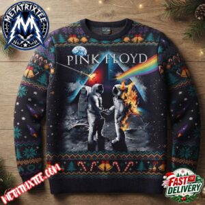 Pink Floyd Space Themed Prism And Astronauts Pattern Holiday Xmas Ugly Christmas Sweater