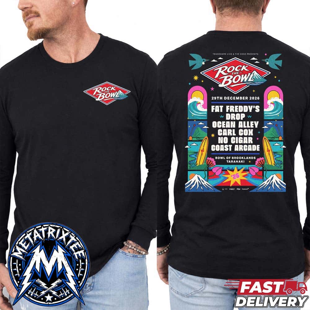 Rock The Bowl 2026 Official Poster On December 29 At The Bowl Of Brooklands in New Plymouth New Zealand Longsleeve T-Shirt Rock The Bowl 2026 Official Poster On December 29 At The Bowl Of Brooklands in New Plymouth New Zealand Longsleeve T-Shirt