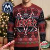 Slayer Band Apparel Red Black Knitted Horned Skull With Fire Design 2026 Knitted Ugly Christmas Sweater
