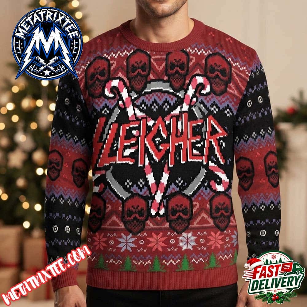 Slayer Band Holiday Apparel Red Black Skulls Motif Christmas Gift Custom Ugly Christmas Sweater Slayer Band Holiday Apparel Red Black Skulls Motif Christmas Gift Custom Ugly Christmas Sweater