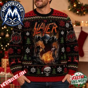 Slayer Band Merch Knitted Sweater With Large Zombie Marionette Scene And Santa Skull Motif 2026 Knitted Ugly Christmas Sweater