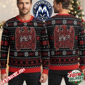 Slayer Eagle Crest Band Logo Festive Black Red Sweater With Snowflakes And Diamond Patterns 2026 Knitted Ugly Christmas Sweater